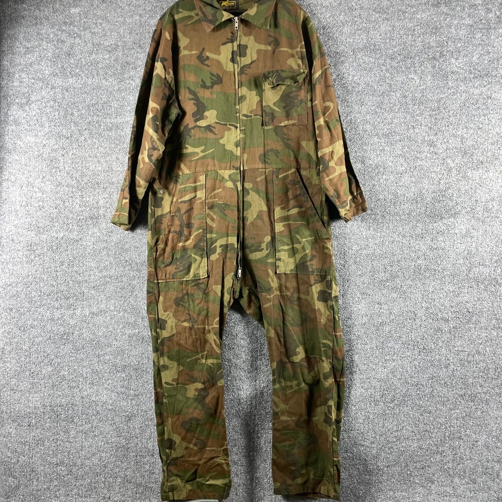VTG K Mart Coveralls Mens L Green Camo Woodland Hunting Workwear Jumpsuit 80s